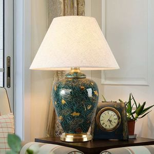 Lampada da <span class=keywords><strong>tavolo</strong></span> con base in ceramica blu e oro europeo porta rame e27 lampada da scrivania con cavo - Product Image 1