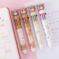 Stylo à bille multicolore ours mignon en gros 10 couleurs écriture lisse Kawaii fournitures scolaires pour étudiants Logo personnalisé cadeaux d'art