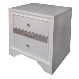 DB Naima, mesita de noche europea moderna, acabado blanco, ensamblada, plegable, para dormitorio, apartamento, con panel rústico, estilo de madera - Product Image 1
