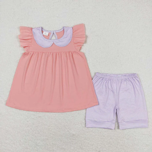 Ensembles de vêtements pour enfants d'été, tunique décontractée respirante pour enfants et ensemble de shorts rayés pour les petites filles - Product Image 4