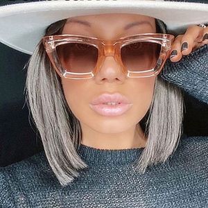 Lunettes de soleil carrées rétro transparentes marron tendance 2022 personnalisées avec rivets, style œil de chat pour femmes - Product Image 2