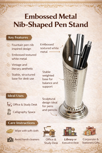 Embossed Metal Nib-Shaped Casting Pen Stand <b>Vintage</b> Fountain Pen Inspired <b>Desk</b> Organizer for Office & Study - Product Image 6