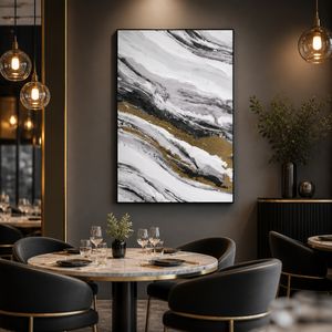 <span class=keywords><strong>Peinture</strong></span> à l'huile abstraite à effet marbré peinte à la main, design veiné <span class=keywords><strong>noir</strong></span>, <span class=keywords><strong>blanc</strong></span> <span class=keywords><strong>et</strong></span> or, peintures murales de <span class=keywords><strong>paysage</strong></span> - Product Image 3
