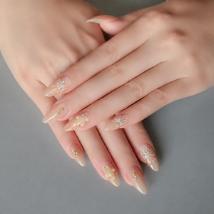 <span class=keywords><strong>Uñas</strong></span> Postizas de Lujo con Diseño de Mariposa y Perlas, Estilo Stiletto Almendrado, <span class=keywords><strong>Color</strong></span> Nude Ombre, 30 Piezas, Acrílicas, Reutilizables, para Mujeres, DIY, Salón - Product Image 2