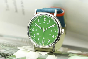 Correa de reloj de tela luminosa con logotipo privado al por mayor, esfera naranja y verde - Product Image 3