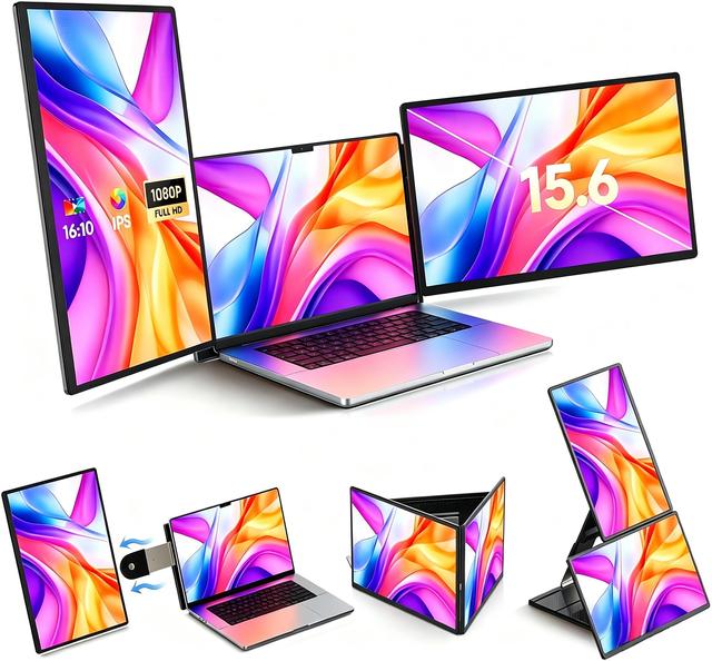 15.6" Triple Laptop Screen Extender 1080P IPS Extended Display Portable Plug & Play Rotation Detachable Screen