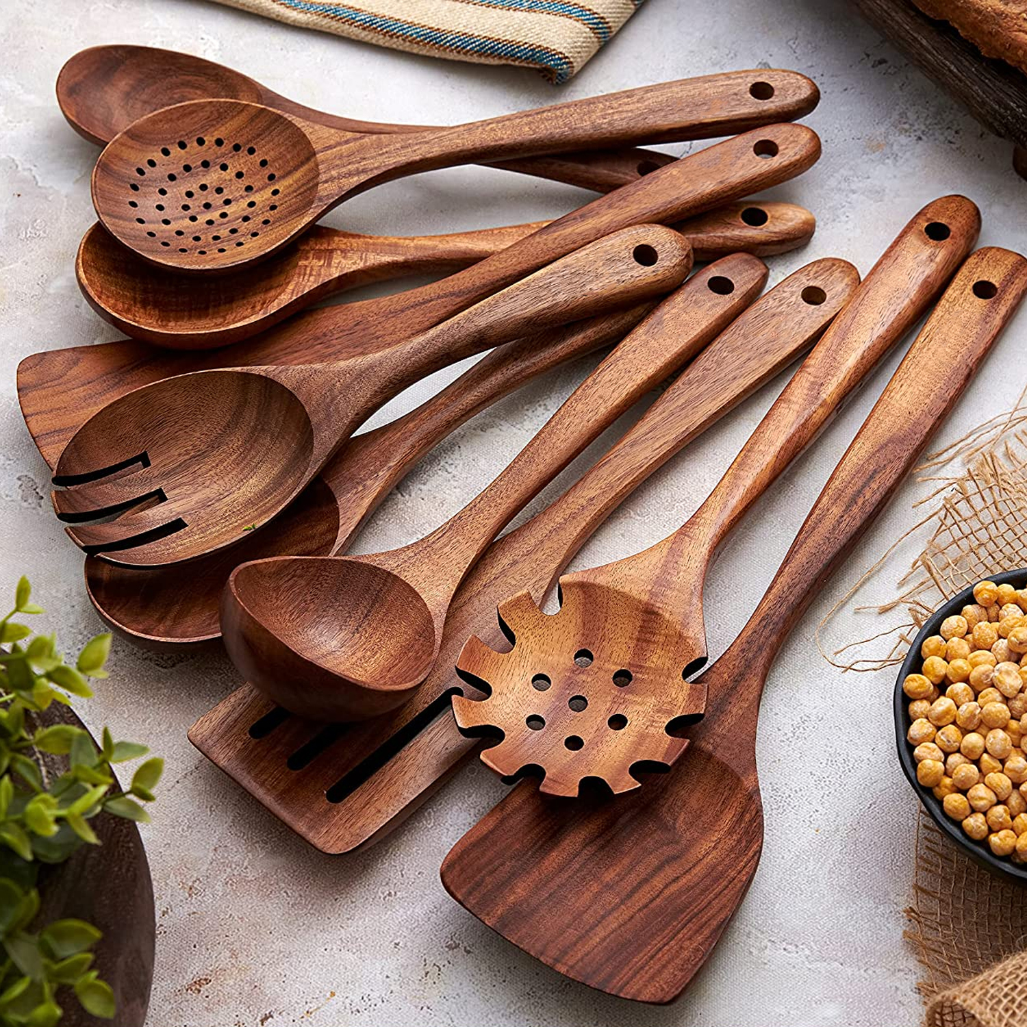Wholesale Cooking Utensils Durable Eco-friendly Cookware 6 Piece Teak Wooden Kitchen Utensils Set with Holder and Spoon Rest · image 5