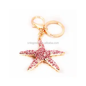 Roze Glanzende Zeester Strass Sleutelhanger Custom Kust Souvenir Sleutelhanger Voor Meisjes