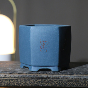 Maceta Hexagonal para Bonsái de Arcilla Púrpura con Diseño de Pájaro Pintado, Maceta Pequeña para Mesa - Product Image 4