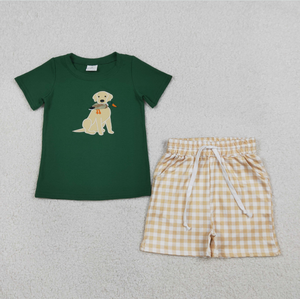 Conjuntos de Ropa de Caza para Bebés Hermanos, con Bordado de Perros y Patos, Top a Cuadros con Bolsillos y Pantalones Cortos - Product Image 5