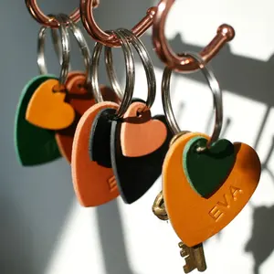 新款PU皮革心形钥匙圈现代双钥匙扣婚礼宠爱心形钥匙圈