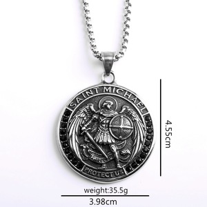 yunnique <b>St</b>. <b>Michael</b> Archangel Pendant <b>Necklace</b> Stainless Steel Men's Religious Charm With Black Stone Inlay Gift Jewelry - Product Image 5