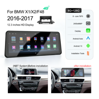 Meihua Écran tactile Android OLED 2K de 12,3 pouces pour lecteur avec cadre et faisceau de câblage pour BMW X1/X2/F48 2016-2017 Ensemble complet
