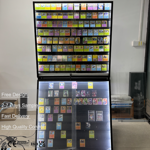 TCG Floor Standing Quality PS-A Graded Sports Collectible Trading Card Wall Mounted Frame 7 Slot Acrylic Metal Display Case
