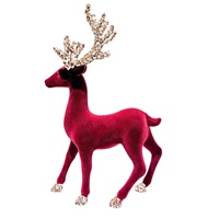Ornement de Noël en forme de renne, en velours rouge bordeaux floqué et sequins, décoration festive pour centre de table, en plastique, fabriqué en Chine