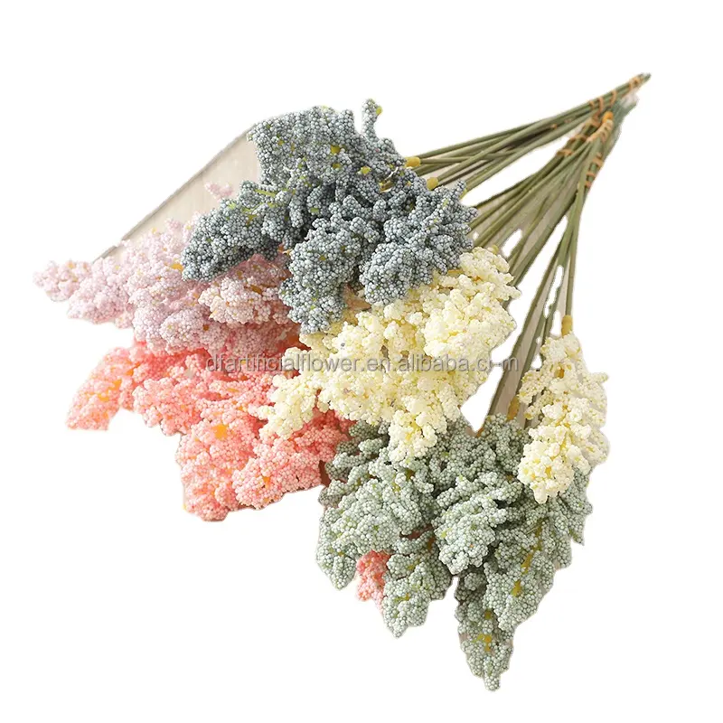 Simulação 6 palitos de espuma de baunilha mini flores artificiais decoração para casa buquê acessórios feitos à mão
