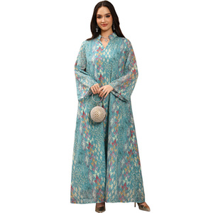 Abayas de luxe à broderies florales de Dubaï, robes amples décorées de strass, vêtements pour femmes marocaines - Product Image 5