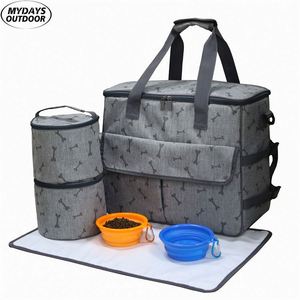 Free sample <b>Large</b> Capacity Portable <b>Dog</b> Pet Weekend Travel Carrier Tote Organizer Bag with <b>Food</b> <b>Container</b> and Waterproof Mat - Product Image 6