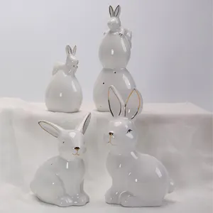 Pâques Home Desktop Decor Figurines de lapin avec des oeufs Statue Lapin de Pâques Lapins