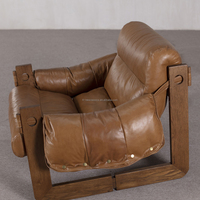 Fauteuil individuel en cuir italien fait main, écologique, avec structure en bois antique, pour la maison, le bureau, le salon, style vintage et décontracté