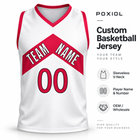 Maillot de basket personnalisé blanc et rouge, col en V, sans manches, pour équipes scolaires et clubs, avec numéro de joueur, uniforme sur mesure pour programmes sportifs