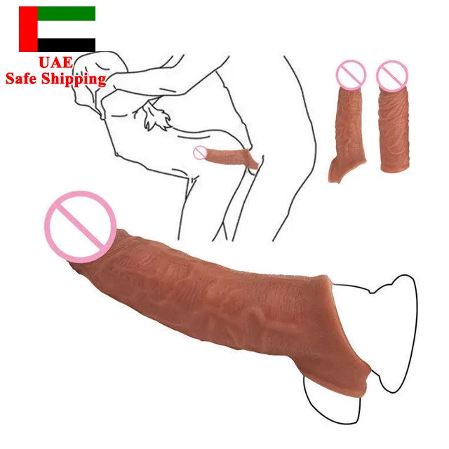 Shunqu Realistische Penis Mouw Extender Herbruikbare Tpe Dildos Condoom Vertraging Ejaculatie Dick Vergroting Seksspeeltjes Voor Mannen