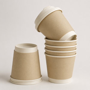 Wholesale Waterproof <b>Disposable</b> Printed Customized Logo Multi Size Double Wall Kraft Paper Hot Coffee Tea Takeaway <b>Cup</b> with Lids - Product Image 2