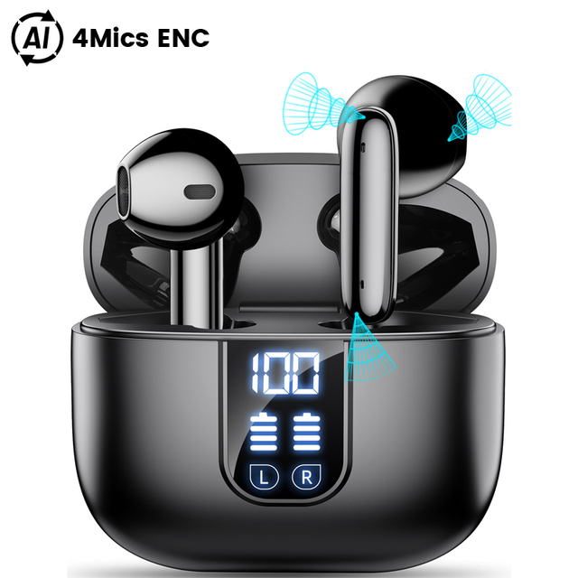 AI Translator TWS Earbuds 145 Languages BT V5.4 ENC Noise Cancelling Semi-in-Ear Hi-Fi 13mm Driver IPX5 Waterproof LED