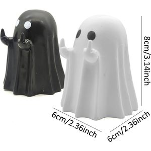 YOKUSHI Figurine de fantôme 2 pièces en résine noire et blanche, décoration d'Halloween pour intérieur, bureau, maison, salle de bain - Product Image 2