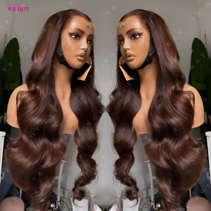 Parrucca Frontale in Pizzo 13x6 Marrone Cioccolato con <span class=keywords><strong>Capelli</strong></span> Umani Ondulati Pre-Plucked Senza Colla HD Lace per Donne <span class=keywords><strong>di</strong></span> Colore - Product Image 4