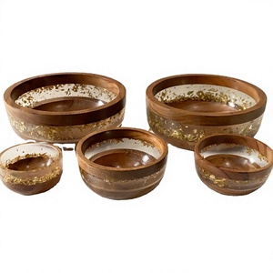 Juego de vajilla de madera de acacia y resina al mejor precio, tazón de frutas de diseño, platos de madera para uso en el hogar, hoteles y restaurantes. - Product Image 1