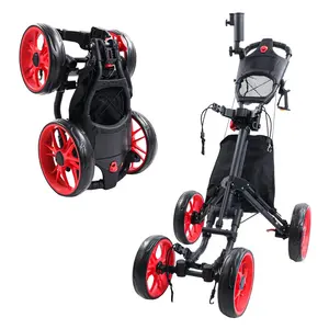 HOW TRUE NEU einfach zu montierender Golf-Hand-Push-Wagen Aluminiumrahmen 4-Rad-Golf-Wagen mit Fußbremse und Regenschirmhalter