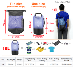 Bolsa Seca Impermeable de 10L para Kayak, Deportes Acuáticos, Natación y Buceo, con Correa de Hombro Ajustable - Product Image 4