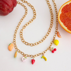 Fruit Charm Gold Chain Necklace Set Women's Jewelry Everyday Wear - Product Image 2
