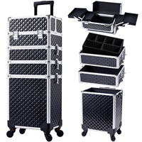 Valise Trolley Professionnelle de Maquillage à Roulettes pour Voyage Artiste Beauté Mallette de Rangement Cosmétique Organiseur Boîte Sac à Roulettes