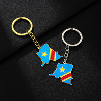 Porte-clés en acier inoxydable émaillé avec drapeau de la République démocratique du Congo, pendentif carte émaillée plaqué or 18 carats