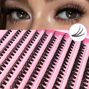 Kit de pestañas postizas, 144 pares, rizadas, gruesas, con tallo de algodón negro, con pegamento y pinzas para extensión DIY - Product Image 2