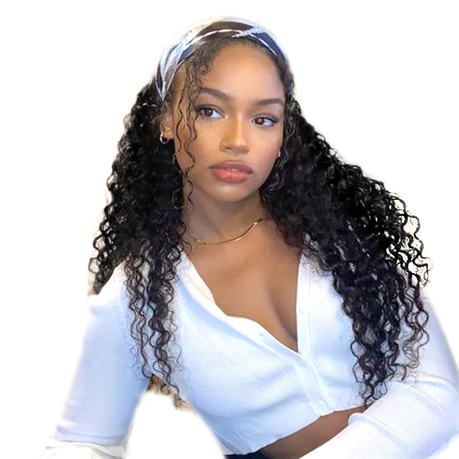 Headband Afro kinky curly machine made none lace virgin bohemian braid thick wet and wavy 100% human hair vendor wig