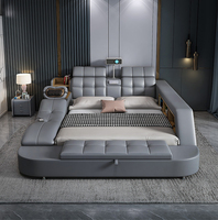 Modernes, schlichtes Leder-Doppelbett mit intelligenter Multifunktionsmassage, Projektor und Stauraum – Hotel-Sex-Queen-Bett