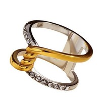 Bague en acier inoxydable doré pour femme, style Instagram minimaliste vintage, double couche, motif arête de poisson, incrustations de zircon.