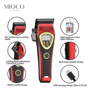 Pro clipper แม่เหล็กเวกเตอร์ DLC ใบมีด9500RPM 5-Level Fade Type-C ชาร์จเร็ว3H Runtime โลหะบอดี้ Rs9651 mioco - Product Image 3