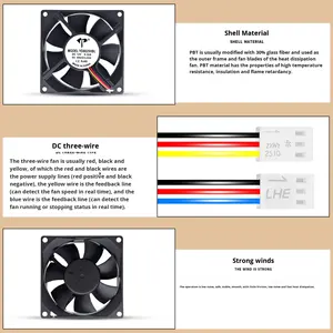 오리지널 제조사 DC8025 야스카와 정전용량 인버터 팬 12V/24V 오일 함유 삼선 속도 측정 8cm 냉각 팬 - Product Image 3