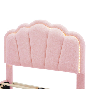 Modern Twin Size Upholstered Flower-Shape <b>Bed</b> with <b>LED</b> Light Strip Solid Wood Platform <b>Bed</b> and Wooden Slats Support - Product Image 4