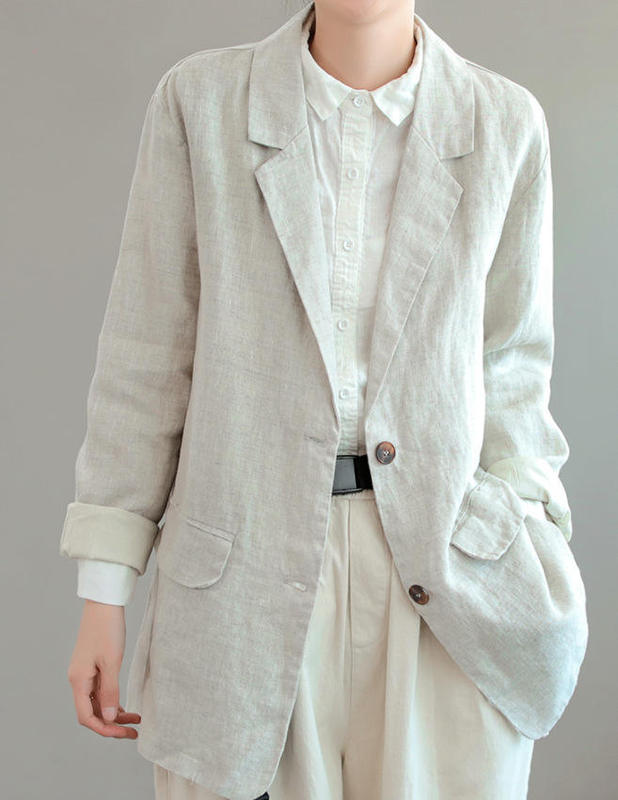 Fall Woman White Blazer Lapel Plus
