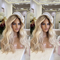 Perruques en cheveux humains blonds personnalisées en usine, pré-épilées, avec fermeture en dentelle HD, perruques en dentelle frontale, perruque ondulée en cheveux humains