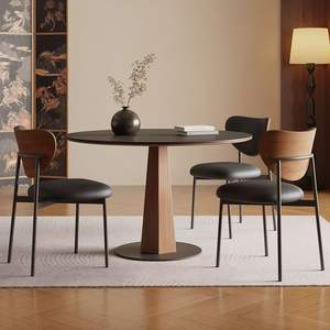 Delifeng Round <b>Solid</b> <b>Wood</b> Dining <b>Table</b> Black Rock Slab Top Stable Design For Dining Room - Product Image 5