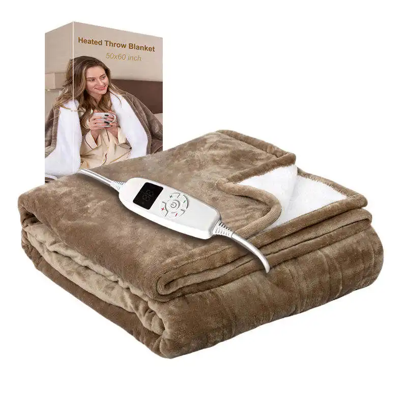High quality Best 50*60 inch 110v ETL electric heating blanket heated throw flannel to sherpa