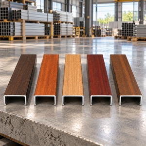 Profils en aluminium grain bois série 6000 usinés CNC, extrusions durables résistantes à la corrosion, finition bois naturel pour la construction - Product Image 1