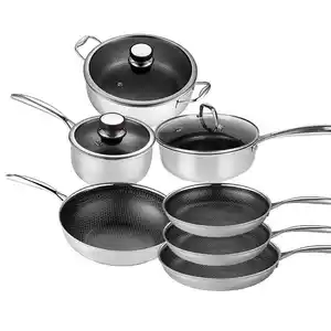 Bán Hot thép không gỉ chậu và chảo Set Non Stick Silicone nồi nắp Gốm tổ ong nhà bếp đồ nấu nướng