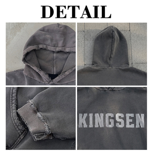 Hoodies streetwear en coton délavé avec logo du fabricant, coupe vintage courte pour homme, en molleton épais délavé à l'acide - Product Image 6